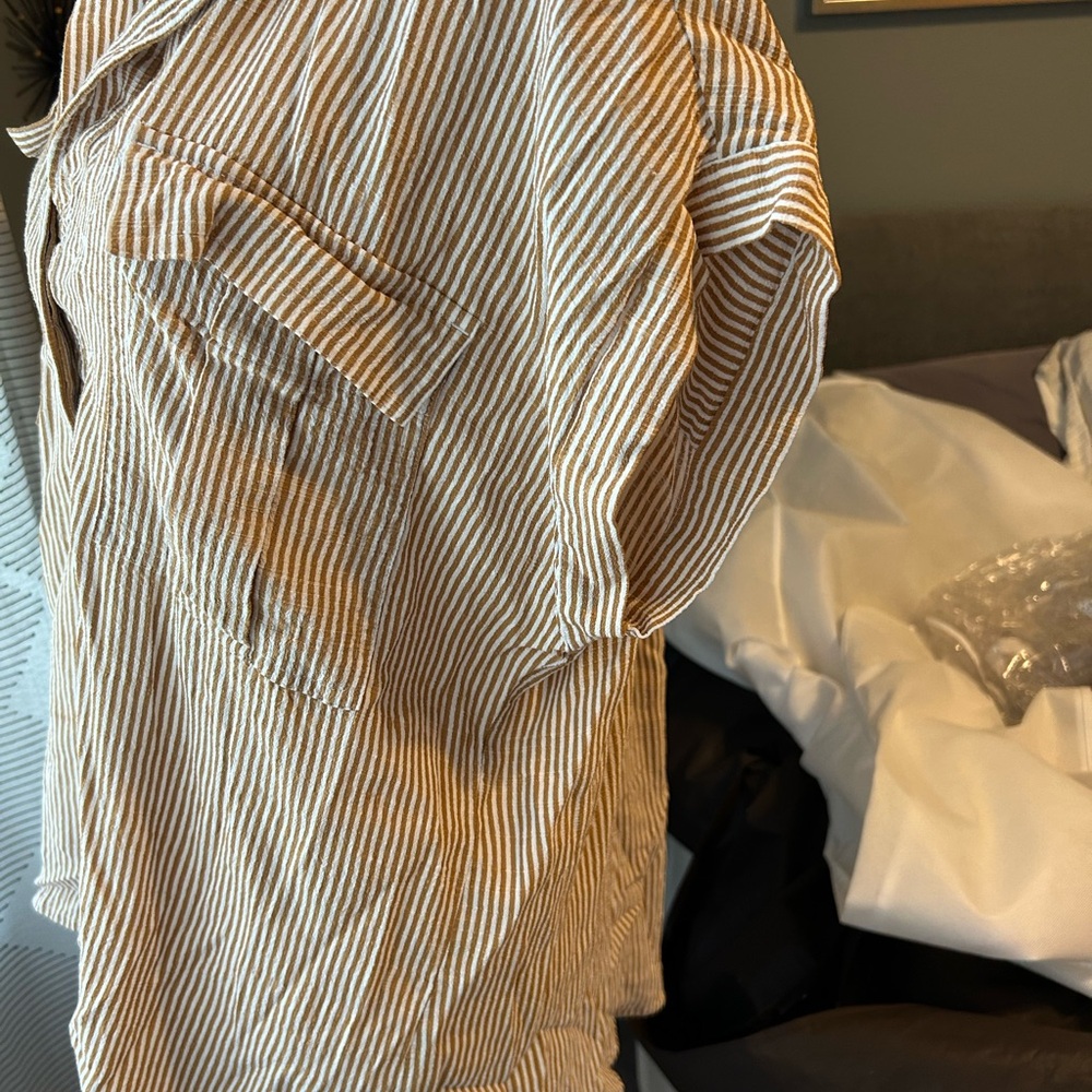 LOFT Tan Striped Blouse - Picture 2 of 7